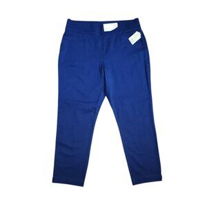 St Johns Bay Pants Womens Size 14 Solid All Blue Ankle Pull On Mid Rise NWT New
